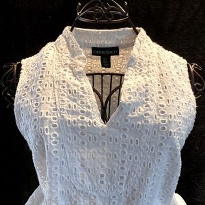 White Eyelet Sleeveless Petite Dress Bridal Sheath Cynthia Rowley